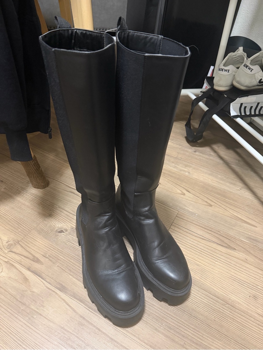 Zara Black Tall Chunky-Sole Knee Boots